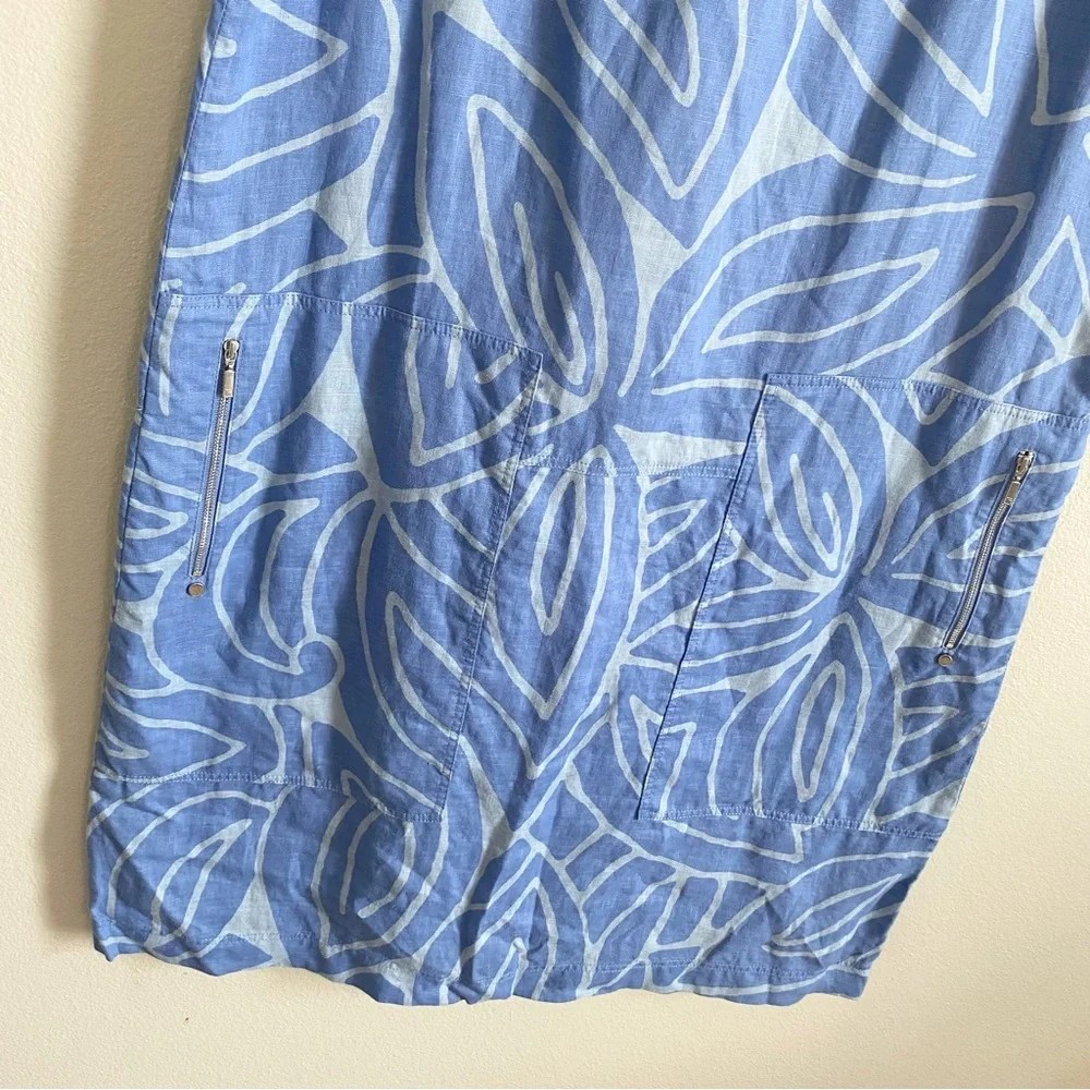 LAFAYETTE 148 Farah Bluebird Multi Leaf Printed Linen Pocket Beachy Dress Size L - Picture 3 of 7